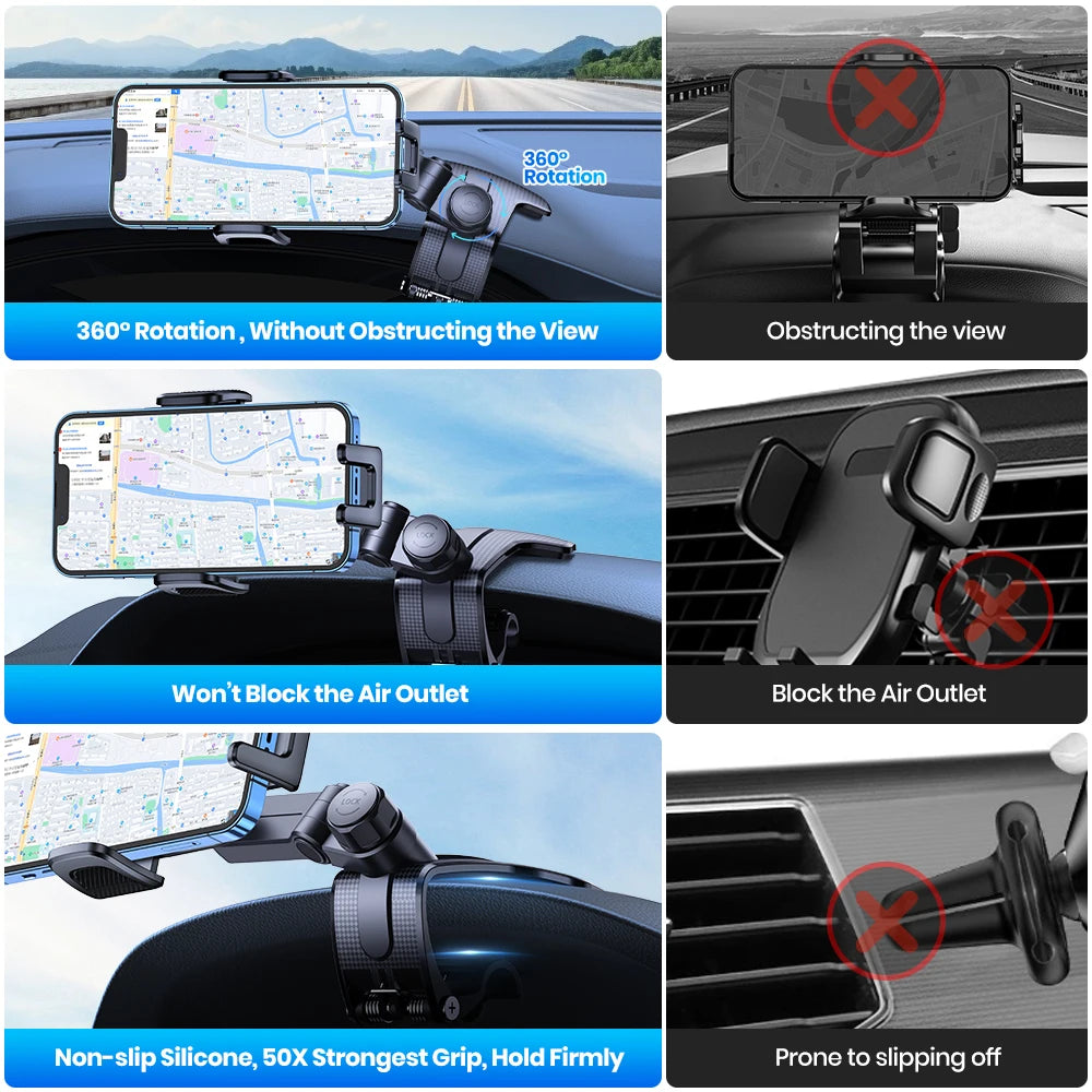 TOPK D46J Dashboard Car Phone Holder Mount, Easy Installation, Universal Clip Mount, Compatible with All Smartphones