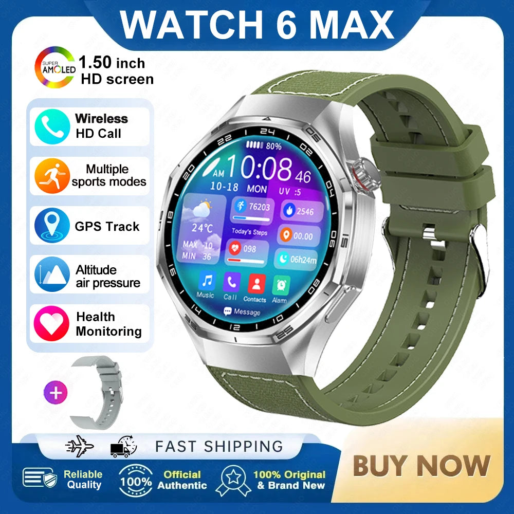 2026 New Watch 6 Max Smart Watch Men GPS Altitude Air Pressure Heart Rate Health Monitoring Bluetooth Call Business Smartwatch