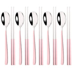 304 Stainless Steel Cutlery Set Sushi Sticks Dinner Spoons Set 10Pcs Dinnerware Korean Chopsticks Dessert Spoon Flatware Set