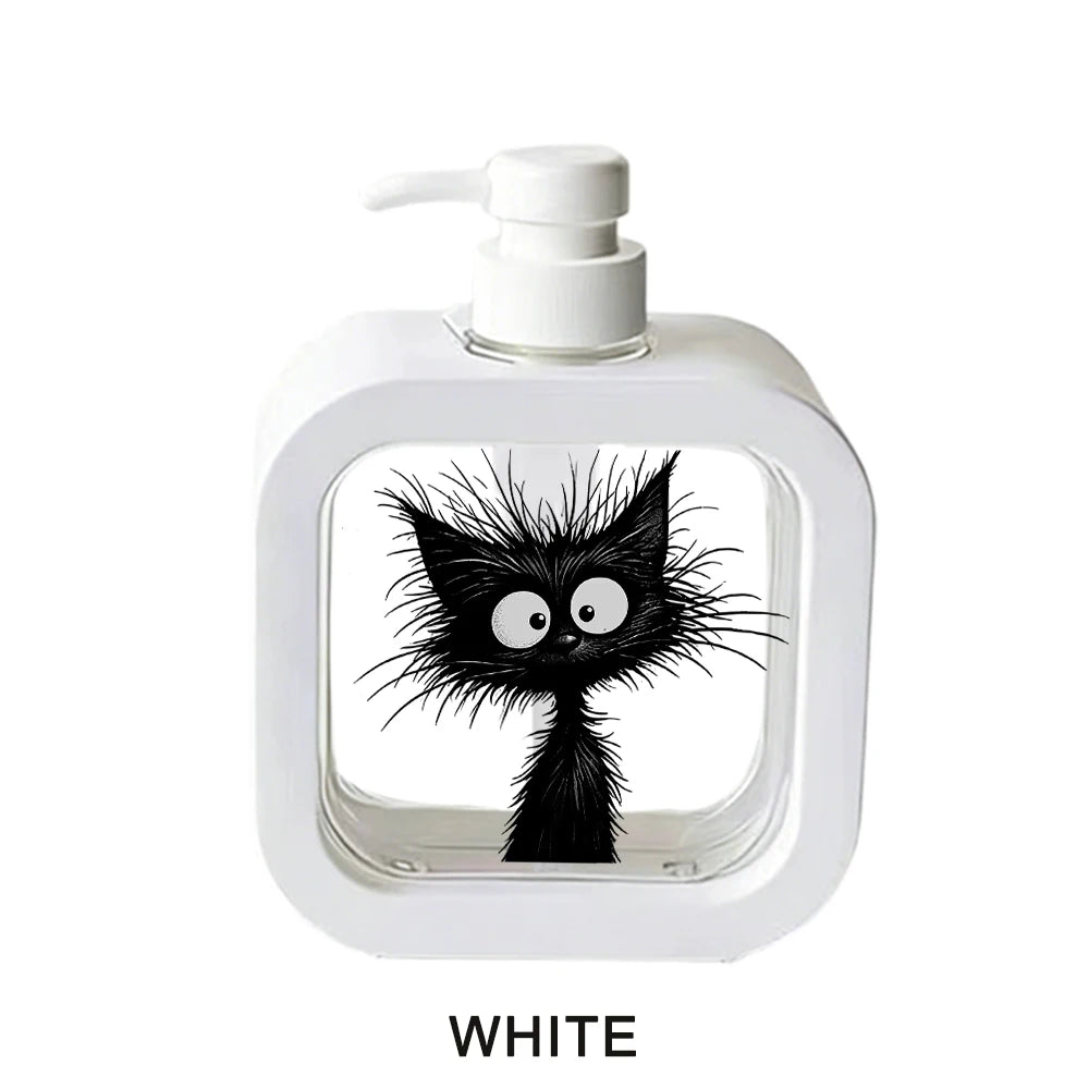 Black Cat Print Refillable Soap Dispenser Pump Bottle, Black/Pink/White 300ml or 500ml