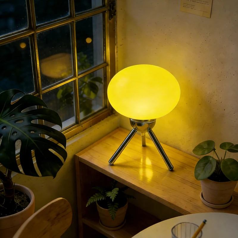 Mid-Century Glass Mushroom Table Lamp, Red Shade, Nordic Retro Bedside Ambient Light