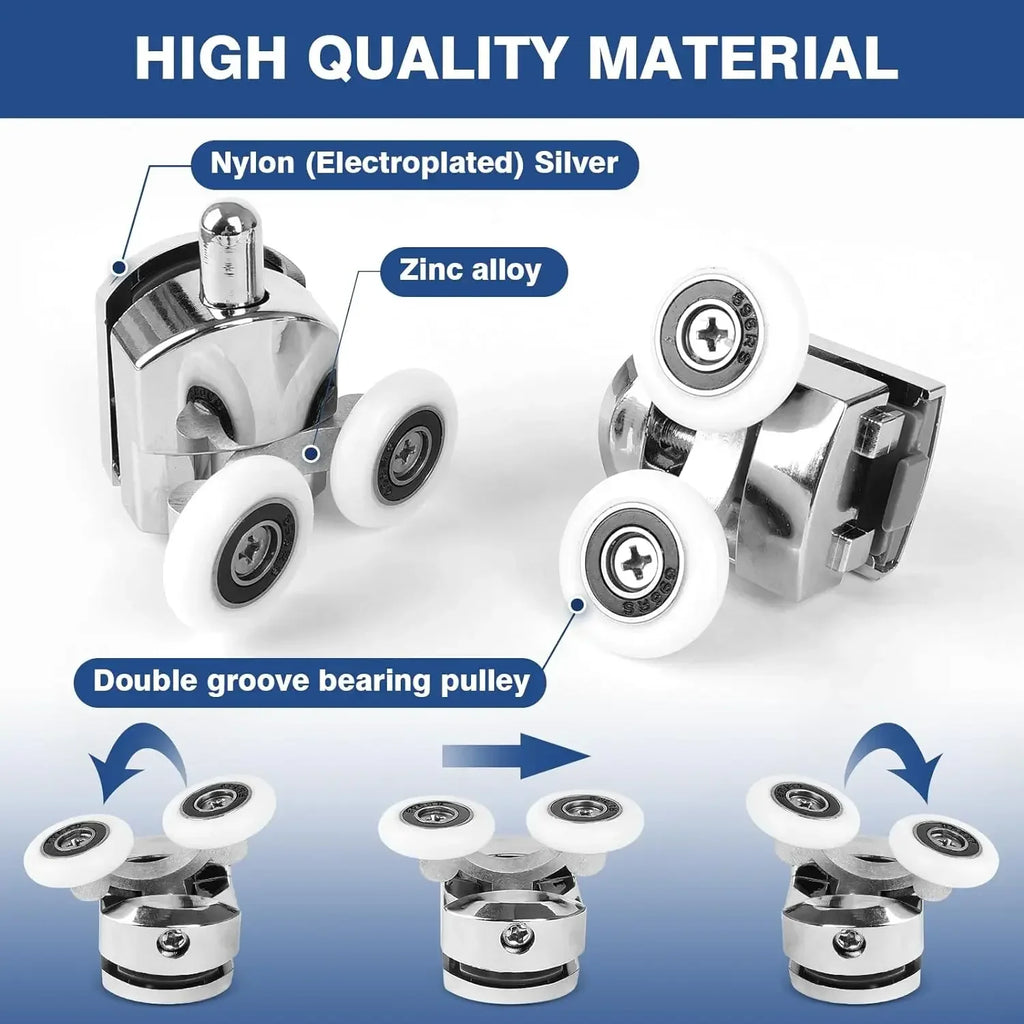 23mm Shower Door Rollers Zinc Alloy Shower Door Wheels Curved Shower Rollers with Anti-Collision Block Bathroom Door Accessories