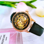 Augulas Genuine Hollow-Out Diamond-Encrusted Fully Automatic Mechanical Watch for Women, Fashionable and Simple, Luminous Waterproof Watch for Female Students, Trendy, the Best Gift for Her, No Battery Needed