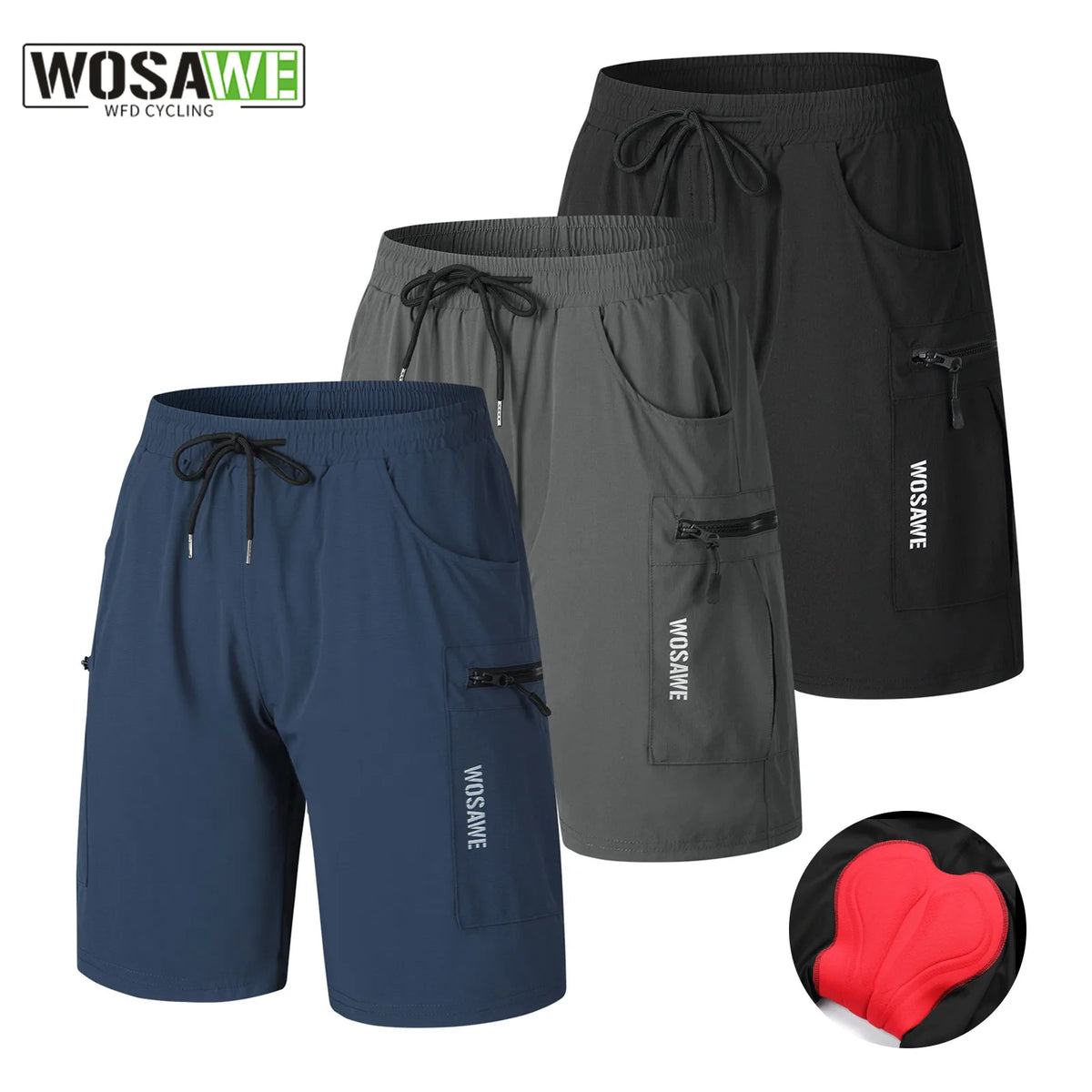WOSAWE Cycling Shorts Men Padded Undershorts MTB Mountain Bike Wear Pockets Quick Dry Breathable Men's 2 In 1 Cycling Shorts