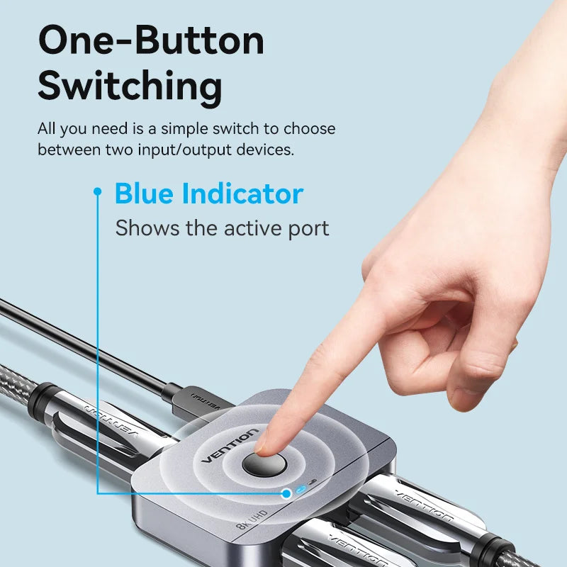 Vention HDMI 2.1 Splitter 8K 60Hz 4K120Hz Bi-Direction 2 in 1 out for TV Xiaomi Xbox PS4 5 HDMI-compatible Monitor HDMI Switcher