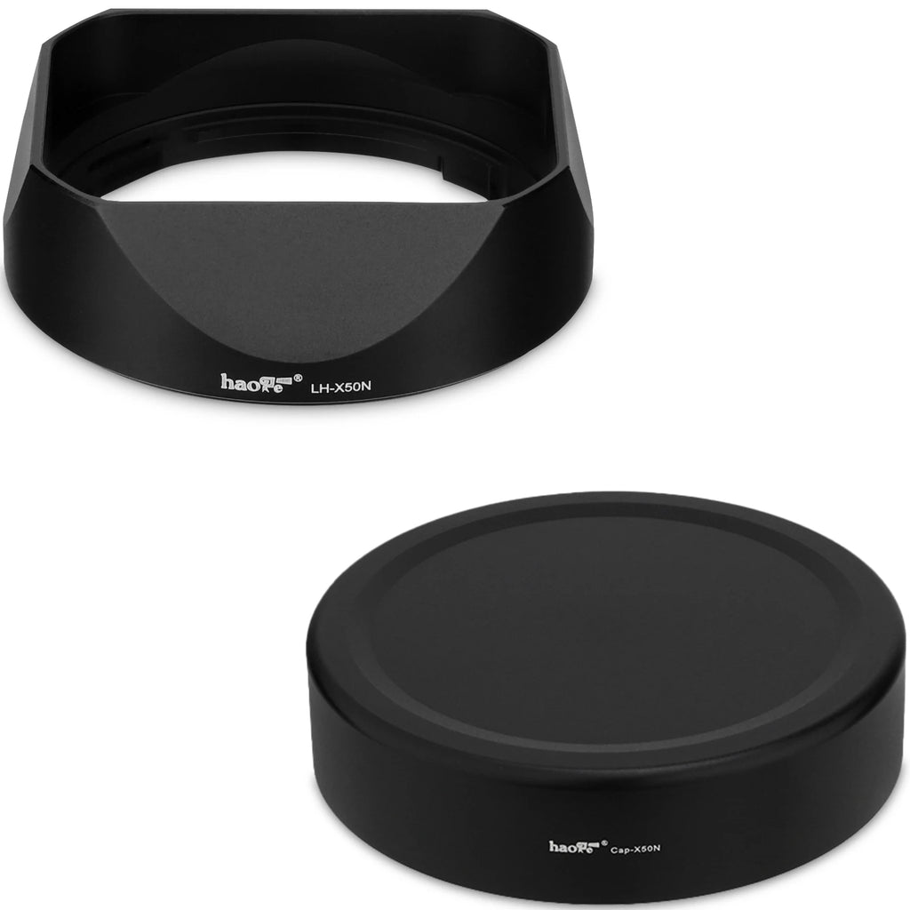 Haoge LH-X50N Bayonet Square Metal Lens Hood for Fujifilm Fuji Fujinon XF 50mm F2 R WR Lens with Metal Cap Kit on X-Pro3 X-T4
