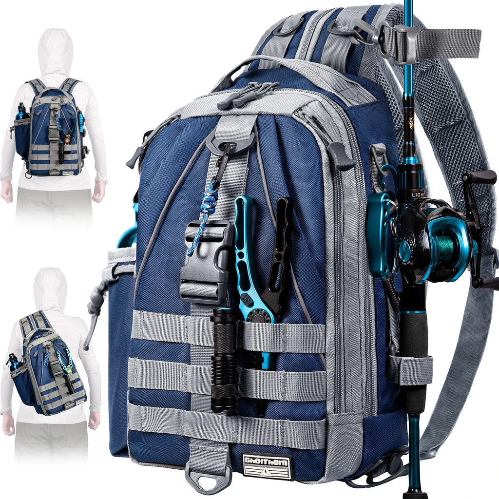 Fishing Backpack Tackle Sling Bag - Fishing Backpack with Rod Holder - Tackle Box Fly Fishing Gifts for Men Women