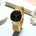2023 New Women Bracelet Watch 1 Set Japan Quartz Movement Simple Rose Gold Stainless Steel Mesh Student Watches Relogio Feminino