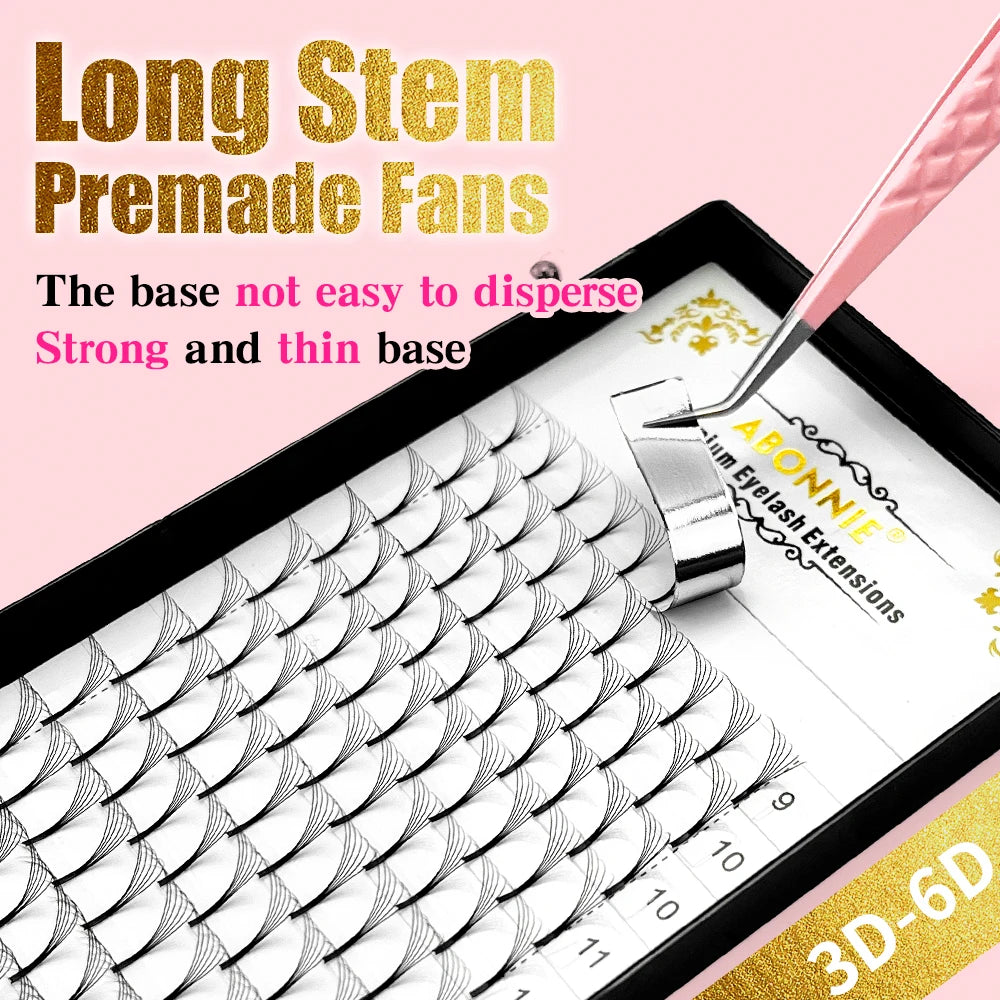 Abonnie 10 Cases Russian Volume Eyelash Extensions Eyelash Bouquets Volume Long Stem Soft Matte Black Premade Extension