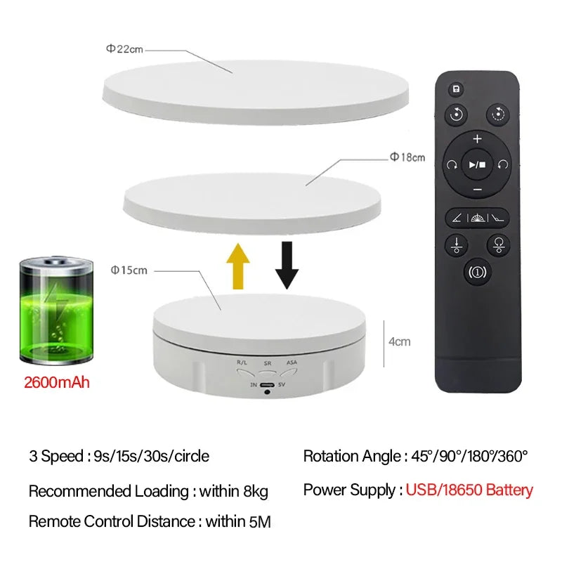 3 in 1 Electric Rotating Display Stand 360 Degree USB/Battery Turntable Holder Jewelry Display Stand Base for Photography Shoot
