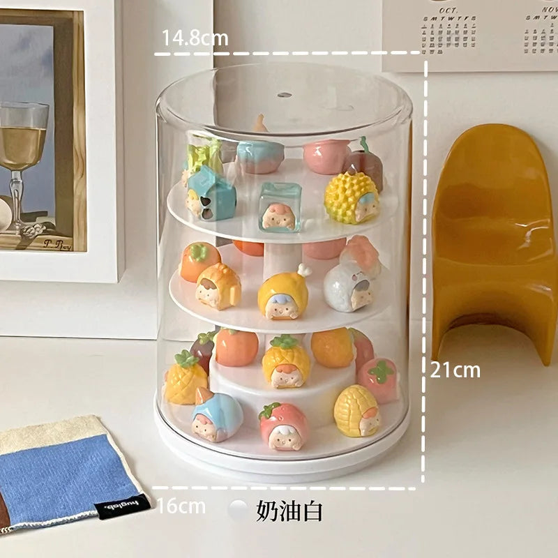 Rotating Display Cabinet for Figures Acrylic Transparent Mini Figure Display Case Stackable Organizer for Collectibles Blind Box
