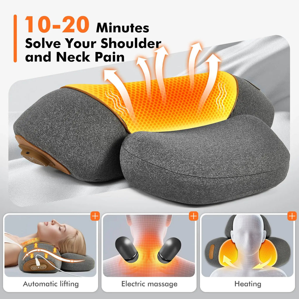 3-in-1 Neck Massager Pillow with Heat, Deep Tissue Shoulder Massage, Traction Styles