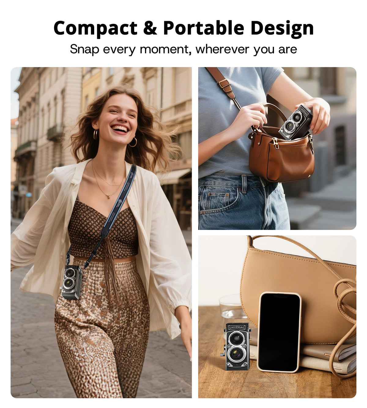 CHUZHAO Retro Mini Digital Camera  Autofocus 12MP, Portable Vlogging Camera with 1080P FHD Video, Perfect Ideal Gift
