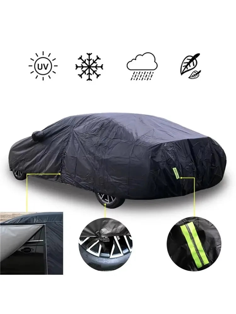 Universal full car cover waterproof UV sun rain snow protection, black, zipper, S-XXL