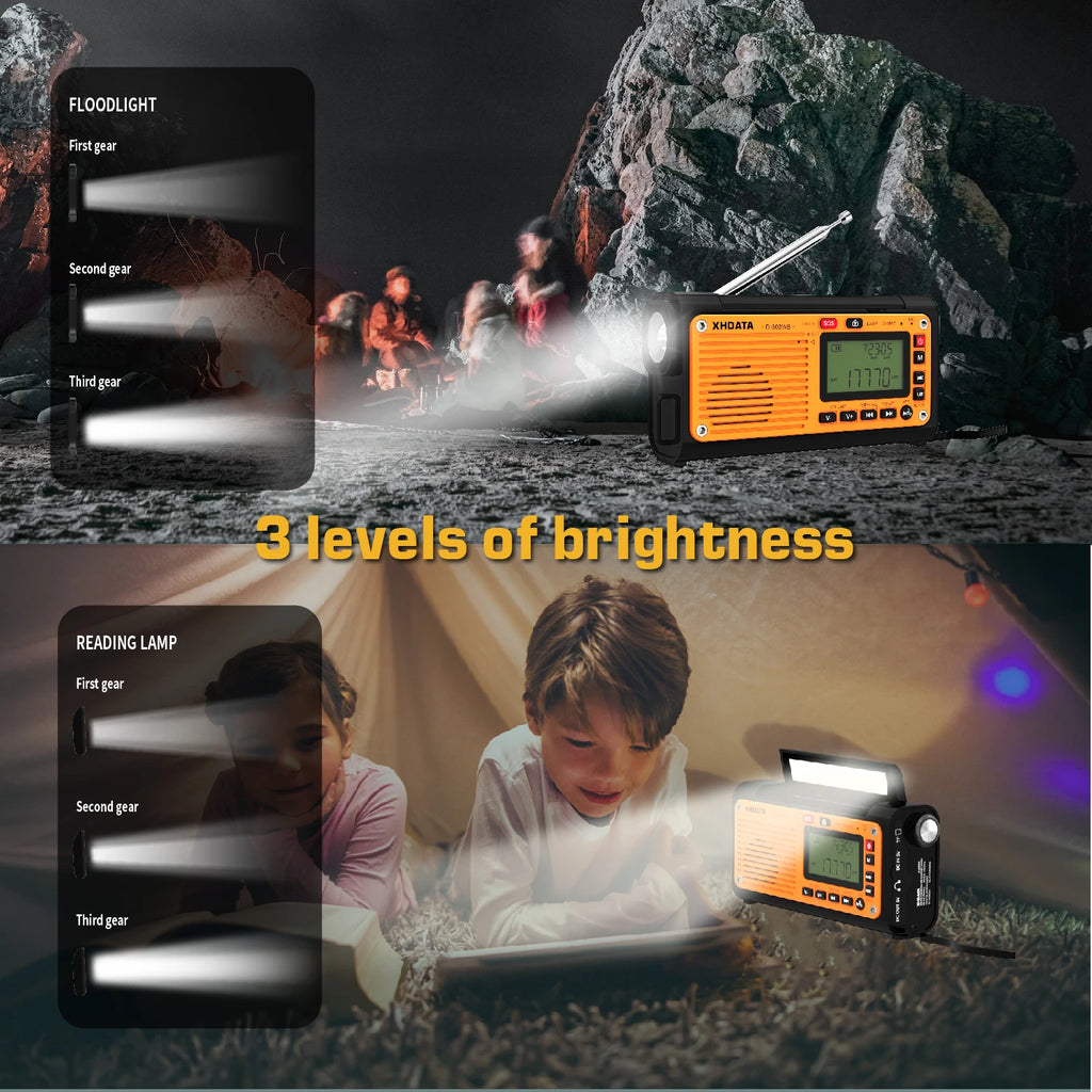 Emergency Crank Solar Radio XHDATA D608WB FM/AM/SW/NOAA Alert Portable Radio Charging 3000mAh Power Bank LED Flashlight Torch