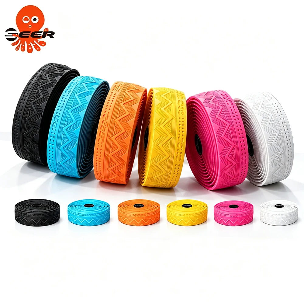 SEER Anti-Slip Road Bike Handlebar Tape PU+EVA Silicone Shockproof Handle Bar Tape With Bar End Plugs Bicycle Accessories