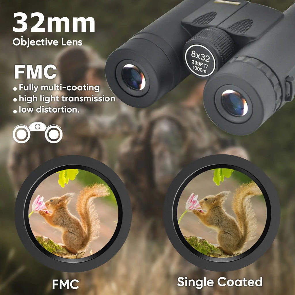 Visionking Professional 8x32 Binocular Long Eye Relief Outdoor Sport Camping Birdwatching Travling Survival Bak4 Roof Telescope