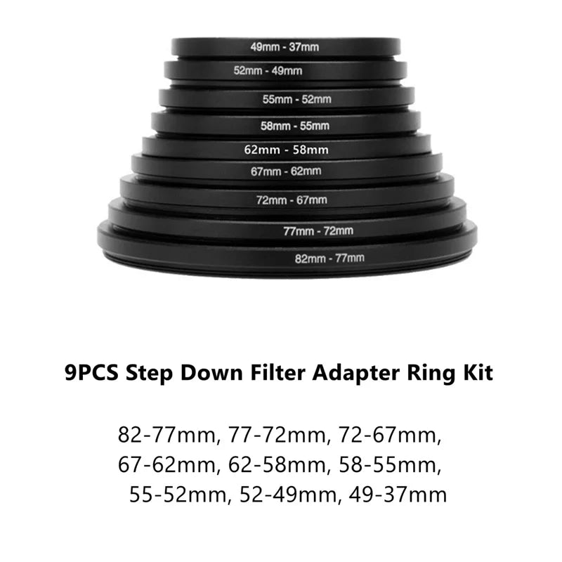 18pcs Camera Lens Filter Step Up & Down Ring Adapter Metal Filter Adapter Ring For All Camera DSLR 37-82 82-37mm Mount Set Kit