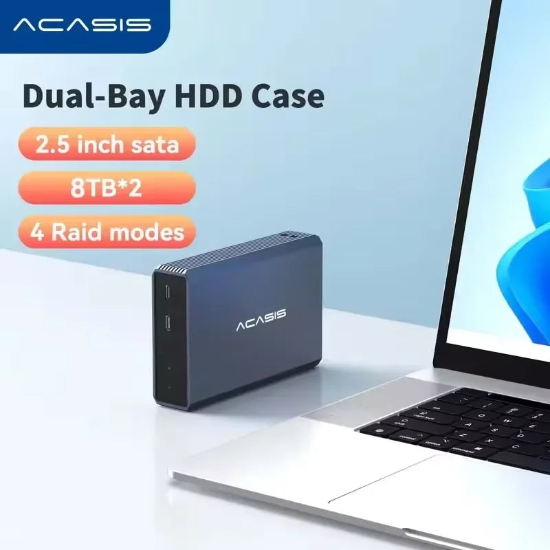 ACASIS 2-Bay RAID External HDD Enclosure - USB 3.0 Dual Hard Drive Dock for 2.5" SATA SSD/HDD, Support RAID/JBOD  & Tool-Free