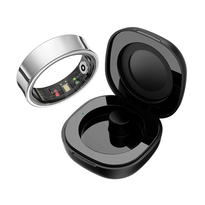 R09 Smart Ring with Charging Case, Heart Rate SpO2 Temp Monitor, 5ATM, Android iOS