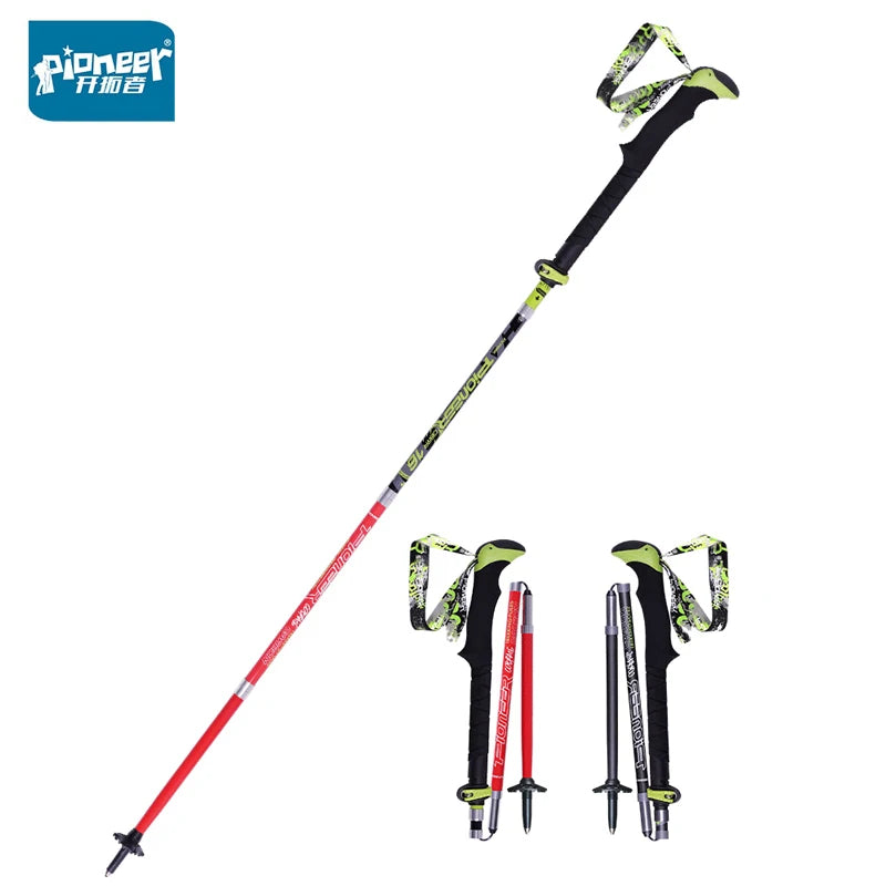 Folding carbon fiber trekking pole quick lock 115-135cm, black/red, 1pc or 2pc