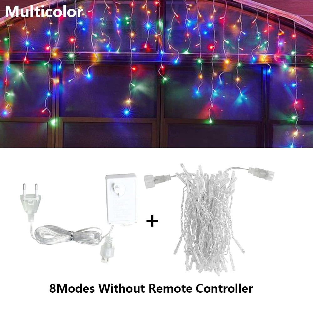 3.5M-40M LED Icicle Curtain String Fairy Lights Garland Outdoor Christmas Lights New Year Birthday Wedding Street Holiday Decor