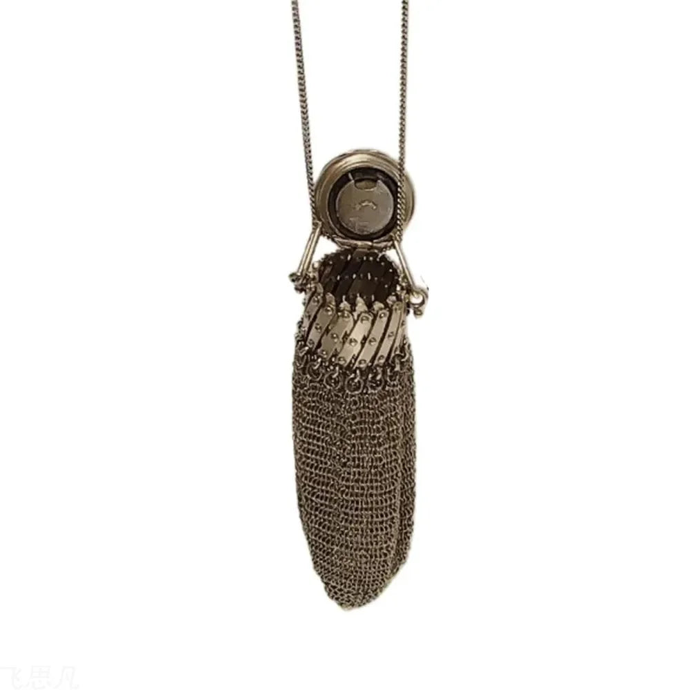 1920's English Handmade Coin Purse Chain Nail Vintage Shrink Coin Purse Double Mesh Bag Stainless Steel Coin Collection Bag