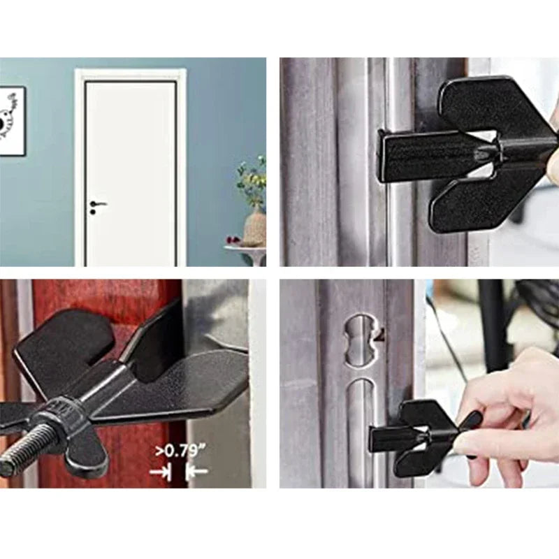 Portable Door Lock for Travel & Hotel, Privacy Anti-Theft Door Stopper, Black/Gold