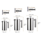 French Press Pot Filter Press Hand-made Coffee Pot Stainless Steel High Quality Double Walled Insulated 350ml/800ml/1000ml