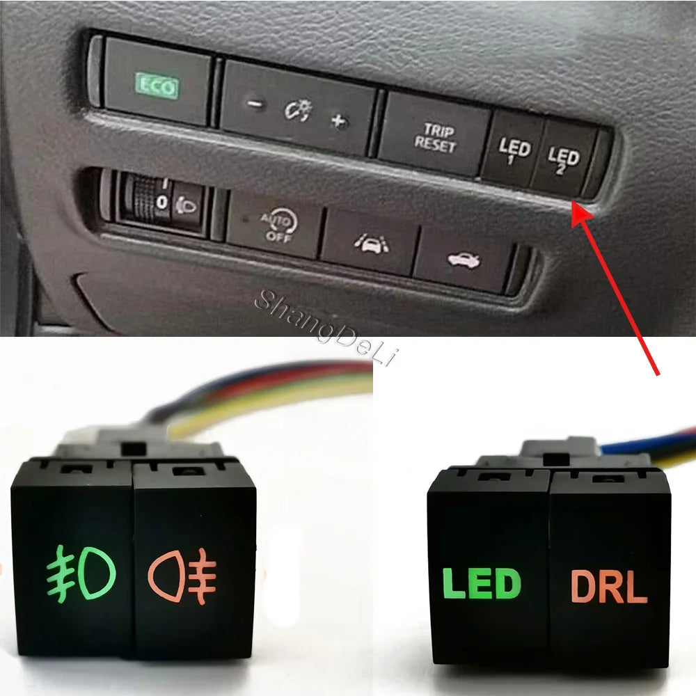 1 PC Green LED Car Dual Switch Fog Lights Radar Power Supply LED DRL Headlight On Off Switch Button Fit for Nissan X-TRAIL 2023
