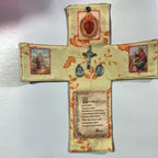 Handcrafted Pocket Shrine with Cross Included Inside,Faith Cross-Shaped Fabric Pouch Sewing Pocket with Saint Images Prayers ﻿