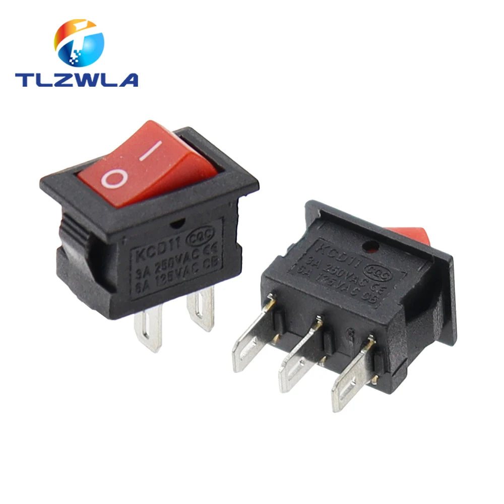 KCD11 Mini Rocker Switch 10x15mm 100pcs 2/3 Pin ON-OFF or ON-OFF-ON 3A 250VAC
