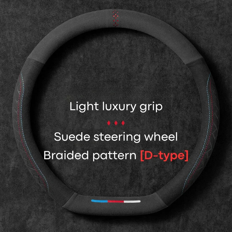 Car Steering Wheel Covers Cowhide Suede Steering Wheel Cover Wrap Universal 37-38cm Breathable Steering Covers Car Accessories