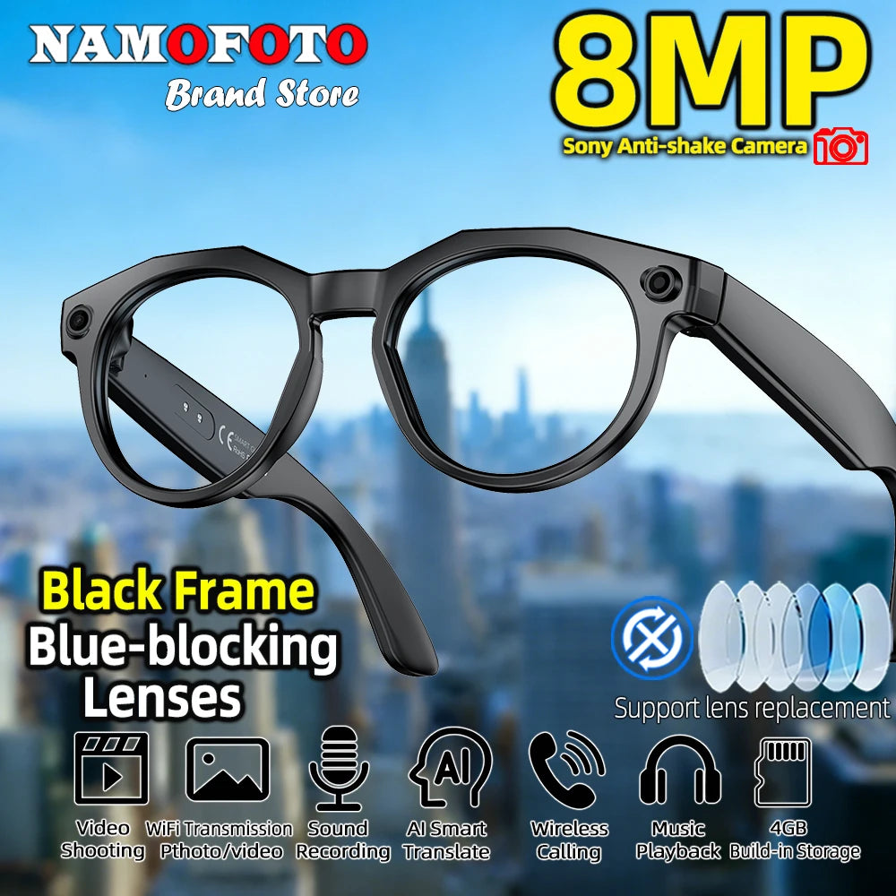 2026 New Smart Glasses 8MP Camera 1080P Video Shooting AI Real-time Translation SI BT Call Music Play Voice Recording Sunglasses