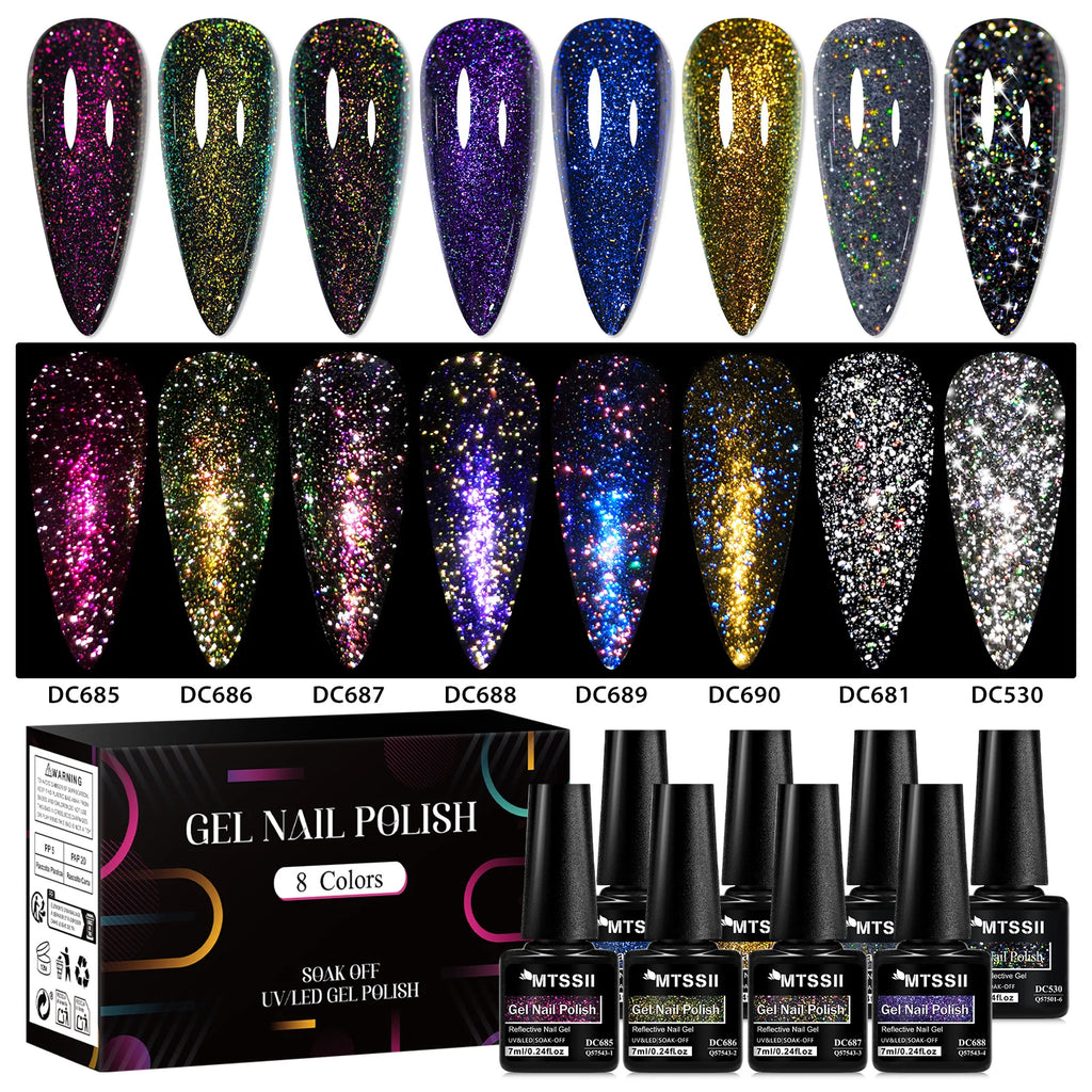 8/12pcs Glitter Gel Nail Polish Set Sparkling Glitter Semi Permanent Soak Off UV Gel Varnish Manicure With Box DIY Nail Supplies