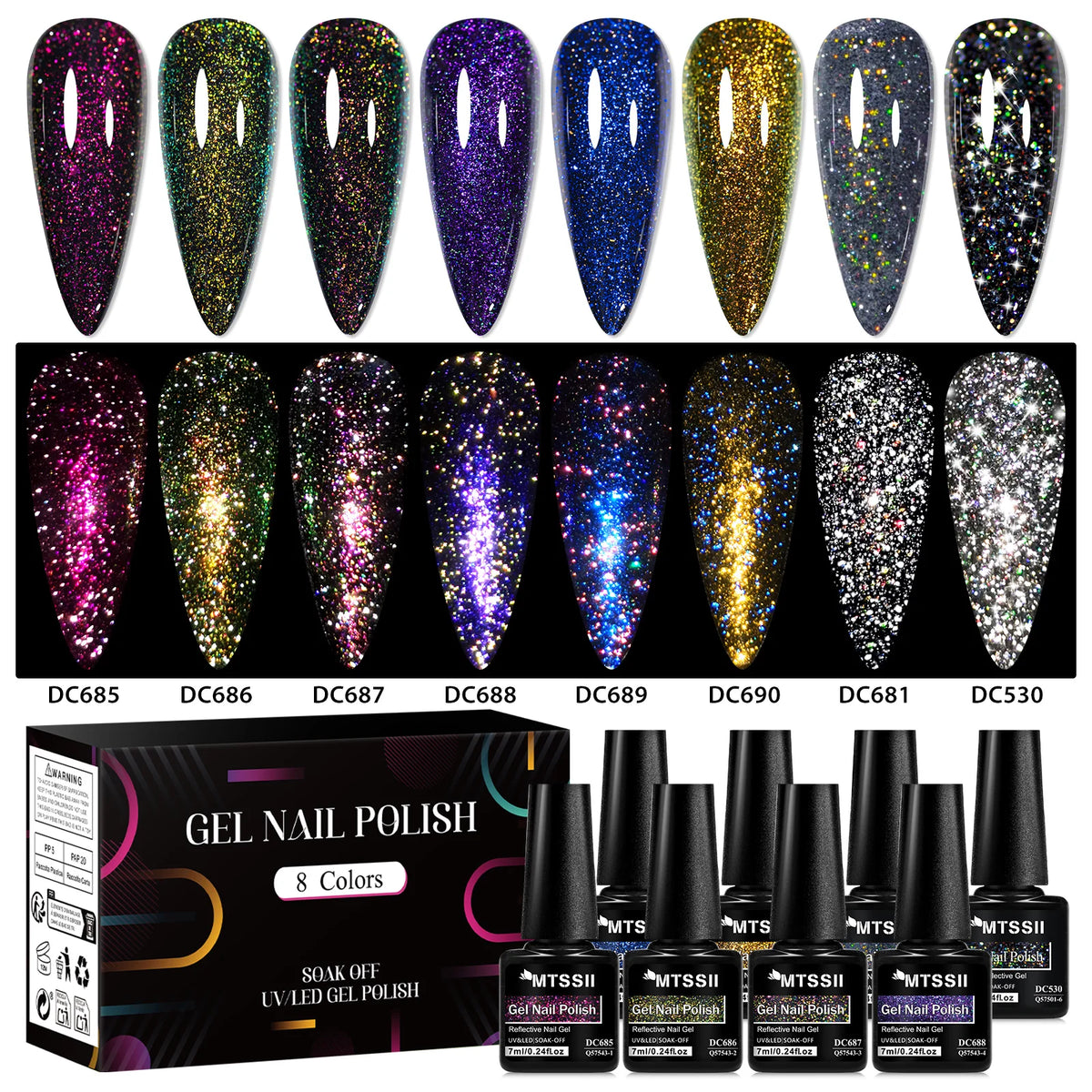 8/12pcs Glitter Gel Nail Polish Set Sparkling Glitter Semi Permanent Soak Off UV Gel Varnish Manicure With Box DIY Nail Supplies