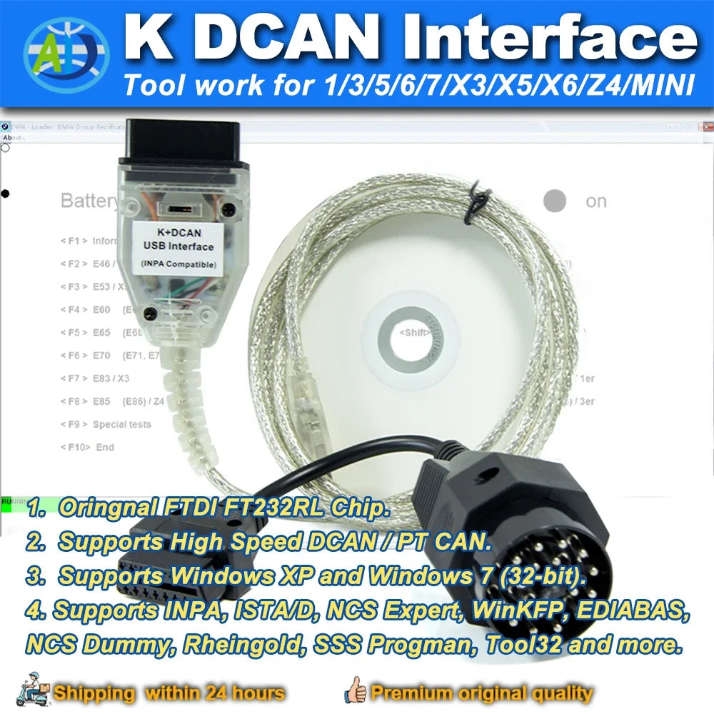 OBD2 K+DCAN USB Interface Cable with Switch for BMW E46 E83 E53 E90 E60 Coding Tool