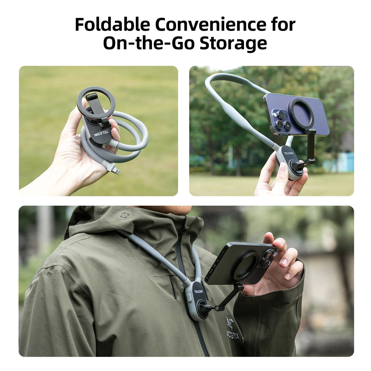 TELESIN Magnetic Neck Mount for Phones Neck Cell Phone POV Mount Phone Neck Holder Chest Stand Strap for iPhone Android Phones