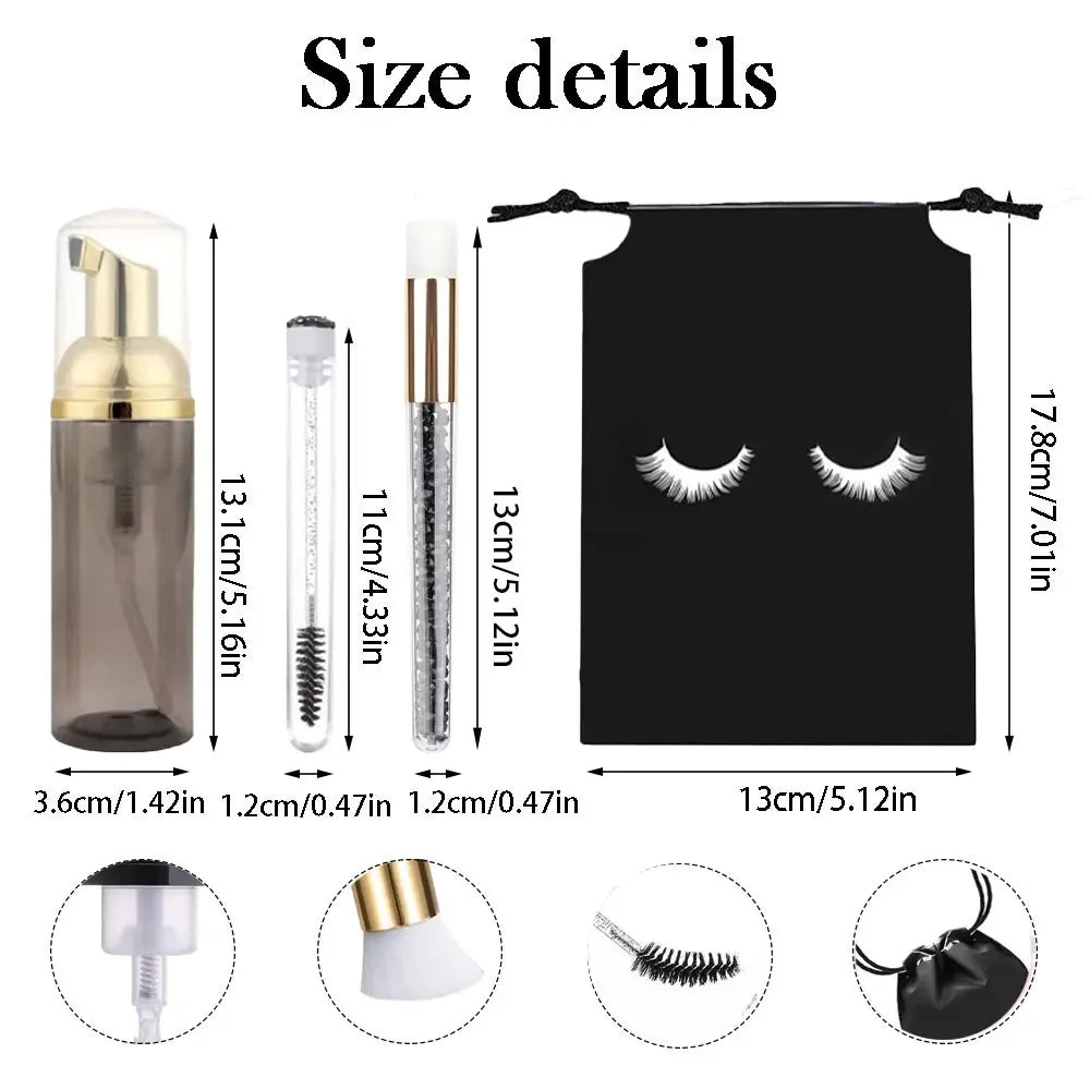 Eyelash Shampoo Cleaning Tools Include 60ML Empty Bottle Foam Dispenser Eyelash Brush Storage Bag Cleaning Nose Brush Eyelash