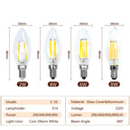 6pcs Retro Edison E14 2W 4W 6W 8W LED Filament Bulb Lamp AC 220V-240V Light Bulb C35 C35L Glass Bulb Vintage Candle Light