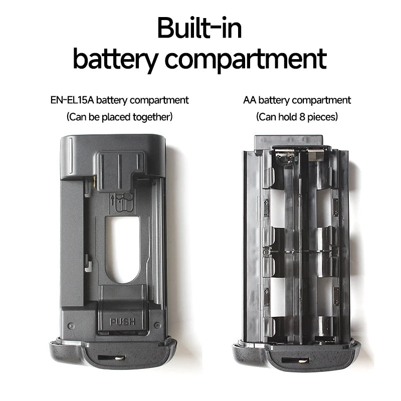MB-D18 battery grip is compatible with Nikon D850, supports EN-EL15 EN-EL15a AA batteries, and supports vertical shooting