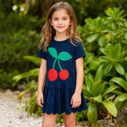 Jumping Meters Princess Dress for Girls Cherry Embroidery Short Sleeve Summer Party Birthday Wedding Baby Frocks Children Dress