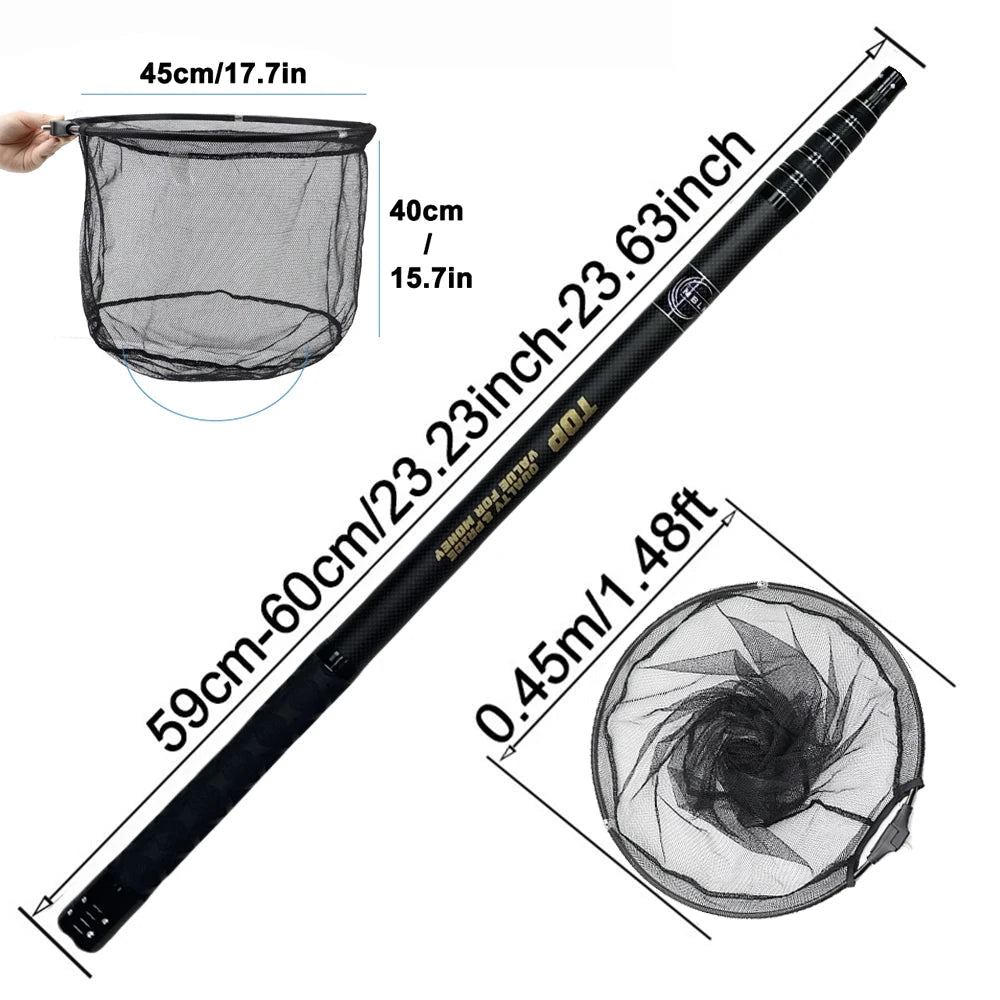 MBLN Brand,328cm/129inch Total Length,Ultralight Total 414g,Portable Landing Net,Carbon Net Handle,Aluminum Alloy net head