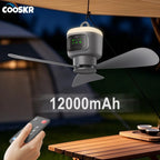 12000mAh Portable Ceiling Fans Outdoor Camping Fan Tent Air Circulator Cooler Rechargeable Electric Fan Remote Control LED Light