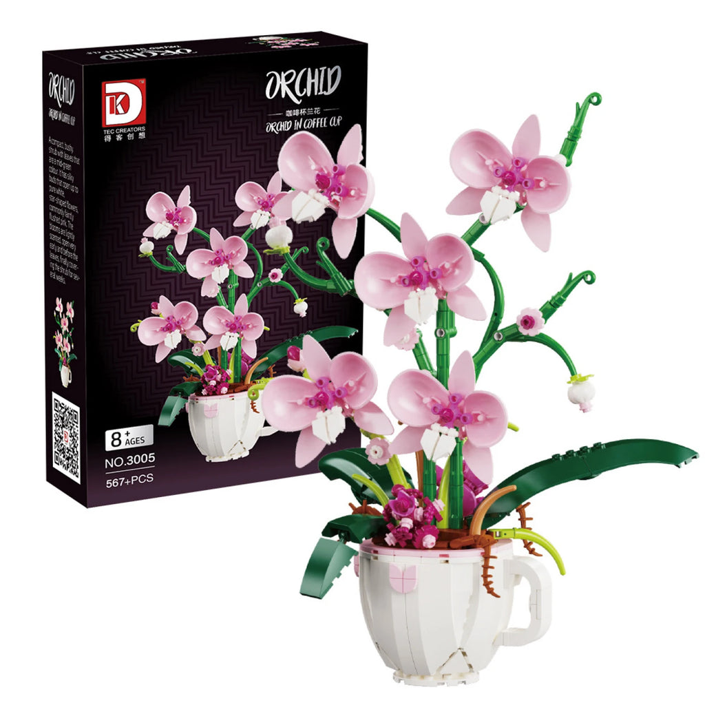 MOC Building Blocks Orchid Flowers Bouquet Flower Blocks Bonsai Plant Model Bricks Romantic DIY Home Decoration Toy for Kid Gift