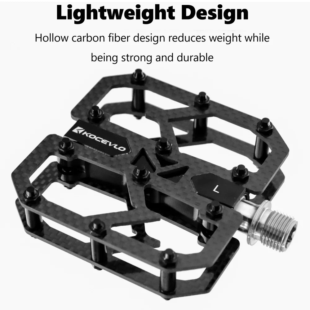 KOCEVLO Carbon Fiber Pedal Ultralight 195g MTB Titanium Shaft 3 Bearings Road Bike Pedal Anti Slip Racing Pedal