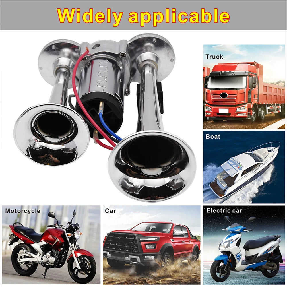 150db Car Electric Loud Horn Dual Trumpets Speaker Auto 12v Air Horn Siren Sound Security Alarm Signal for Train Truck  Boat SUV