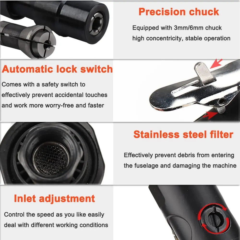 Extended Shaft Air Die Grinder Air Grinding Mill Engraving Tool 1/4" Lengthening Air Carving Grinding Machine for Metal Working