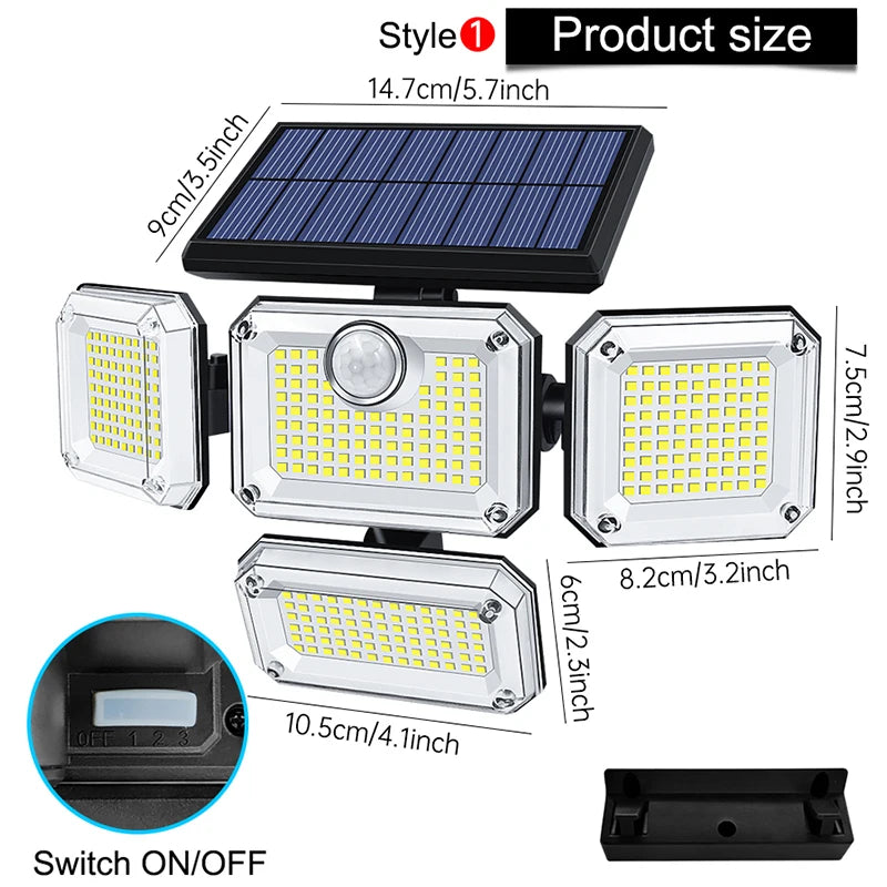 20W Solar LED Garden Light IP65 Waterproof Adjustable Head 3 Modes 122/182/333 LED