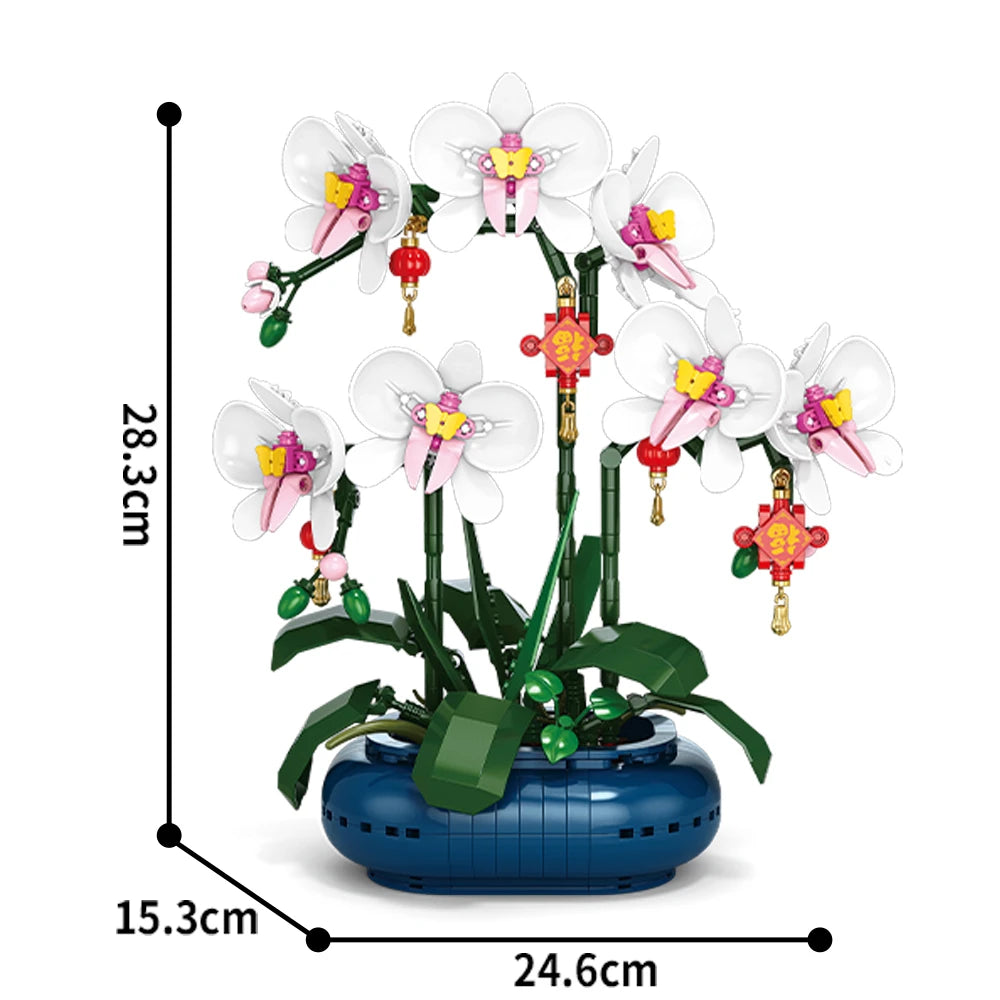 Flower Bouquet Plum Blossom Peach Blossom Narcissus Bonsai Potted Plant Building Blocks Model Home Decoration Toy For Kids Gift﻿